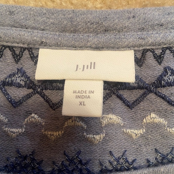 J. Jill blue stitched Nordic style long sleeve tee size XL winter ski cotton - Picture 6 of 7
